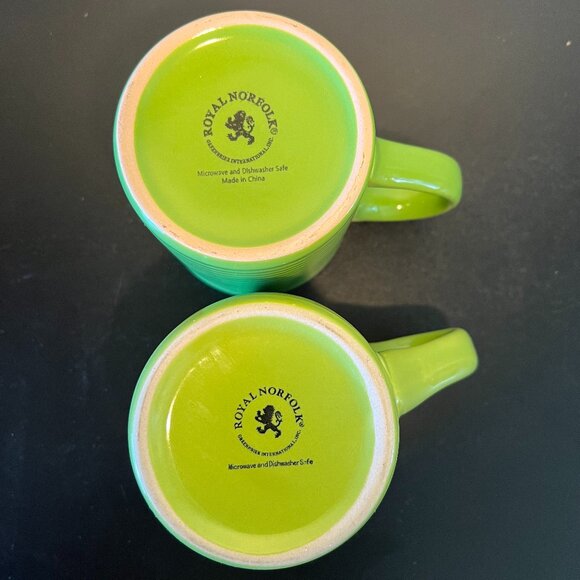 Set of 2 RETRO Royal Norfolk  Santa Fe Lime Green Mugs with Embossed Rings - Picture 7 of 9